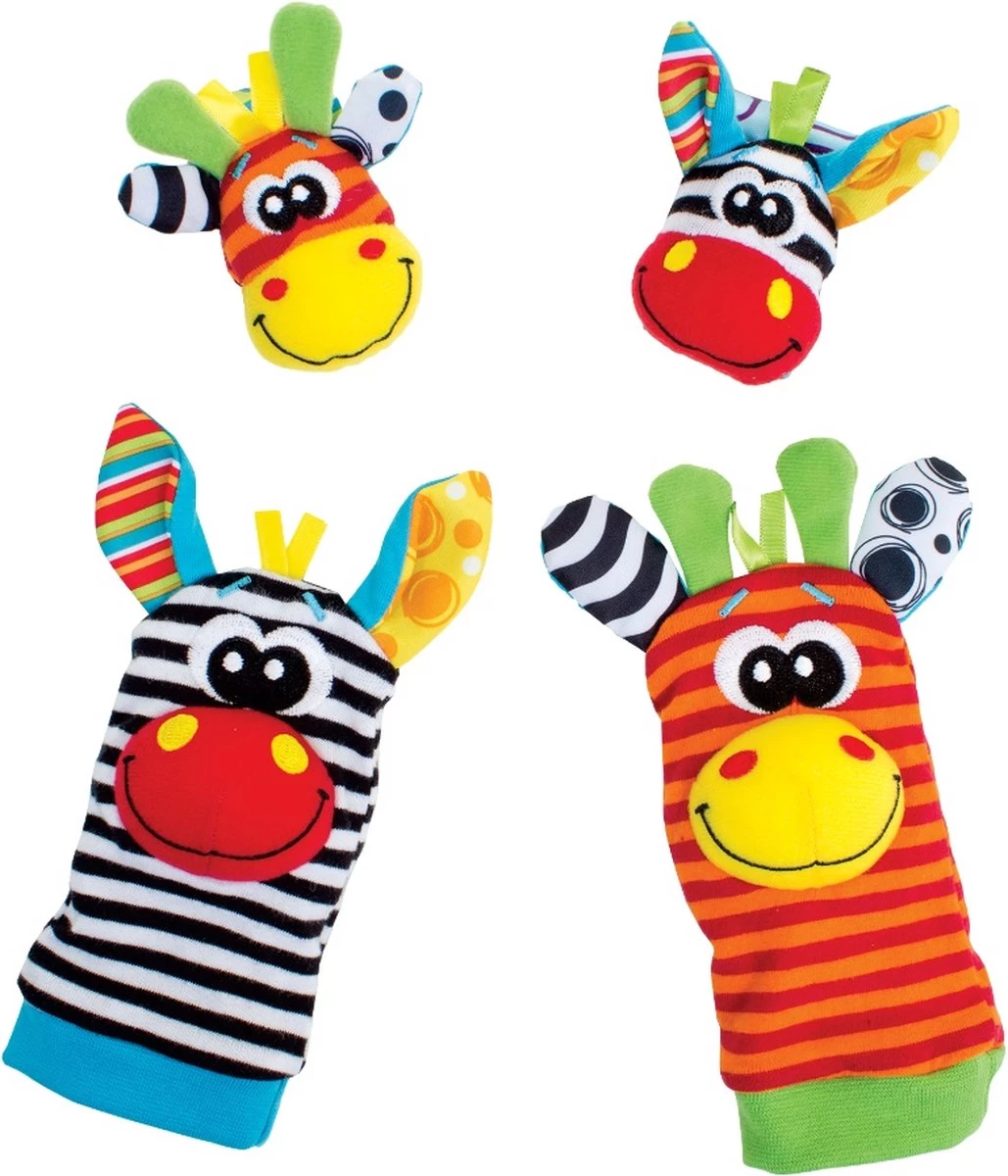 Playgro Pols- En Voetrammelaarset Zebra & Giraf - Set Van 4 Stuks, 2 Polsbandjes En 2 Rammelsokjes 1 Playgro Pols- En Voetrammelaarset Zebra & Giraf - Set Van 4 Stuks, 2 Polsbandjes En 2 Rammelsokjes