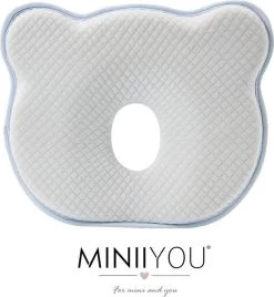 MINIIYOU® Orthopedisch Baby Hoofdkussen - Blauw - Plat Hoofd - Katoen - Traagschuim Vulling