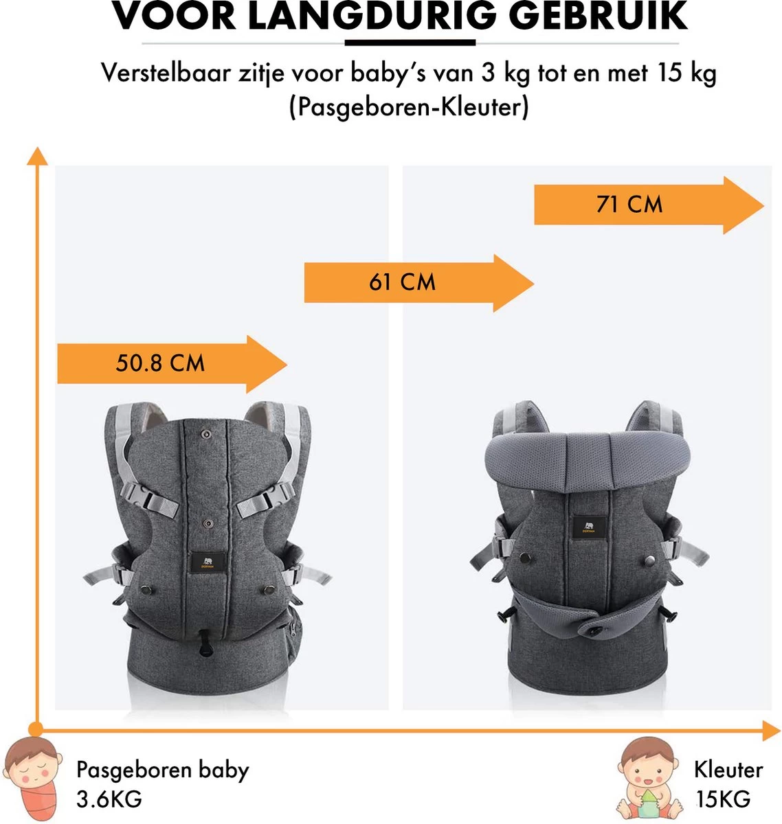 Deryan Ergonomische Draagzak - Buikdrager 2-in-1 Antraciet 3 Deryan Ergonomische Draagzak - Buikdrager 2-in-1 Antraciet - Afbeelding 3