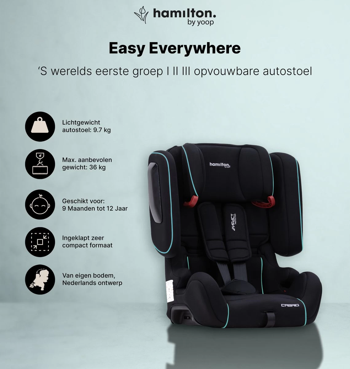 Hamilton By Yoop Cabrio Premium Opvouwbare Autostoel – Veilig, Comfortabel En Lichtgewicht Autozitje – Groep I, II, III Autostoeltje Voor 9 Maanden Tot 12 Jaar – Neon Blauw – ISOFIX Kliksysteem - 1e Opvouwbare Autostoel Ter Wereld - Zwart/Neon Blauw 2 Hamilton By Yoop Cabrio Premium Opvouwbare Autostoel – Veilig, Comfortabel En Lichtgewicht Autozitje – Groep I, II, III Autostoeltje Voor 9 Maanden Tot 12 Jaar – Neon Blauw – ISOFIX Kliksysteem - 1e Opvouwbare Autostoel Ter Wereld - Zwart/Neon Blauw - Afbeelding 2