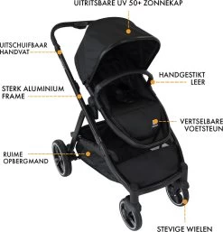 Deryan Evy Kinderwagen - Duo Kinderwagen - Uitbreidbaar - Inclusief Reiswieg - Zwart -Babyproducten Uitverkoop 1152x1200