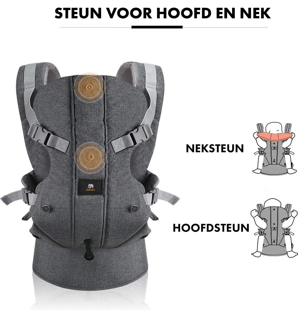 Deryan Ergonomische Draagzak - Buikdrager 2-in-1 Antraciet 2 Deryan Ergonomische Draagzak - Buikdrager 2-in-1 Antraciet - Afbeelding 2