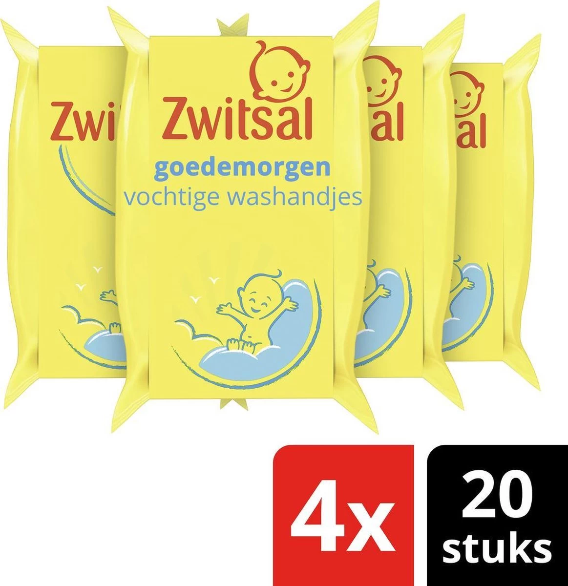 Zwitsal Baby Goedemorgen Vochtige Washandjes - 4 X 20 Stuks - Voordeelverpakking 1 Zwitsal Baby Goedemorgen Vochtige Washandjes - 4 X 20 Stuks - Voordeelverpakking