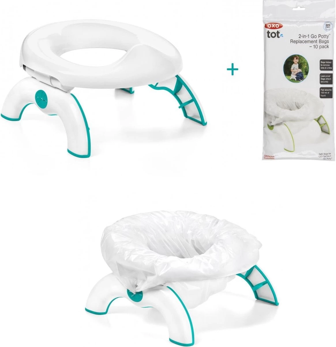 Oxo Tot 2-in-1 Plaspotje - Reispotje - WC Verkleiner - Teal 1 Oxo Tot 2-in-1 Plaspotje - Reispotje - WC Verkleiner - Teal