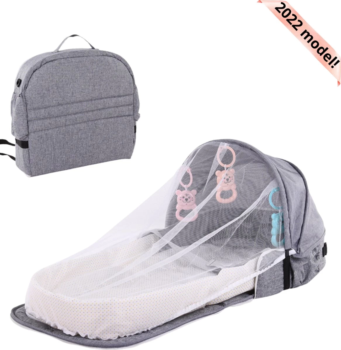 Campingbedje - Camping Bed - Compact Camping Bedje - Baby Nestje - Inclusief Klamboe - Baby Tentje - Grijs - Luxe Campingbedje 1 Campingbedje - Camping Bed - Compact Camping Bedje - Baby Nestje - Inclusief Klamboe - Baby Tentje - Grijs - Luxe Campingbedje