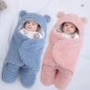 Fiory Baby Wikkeldoek Teddybeer| Inbakerdoek| Slaapzak| Zachte Vacht| Kinderwagen| Muts En Oortjes| Eerste Baby Maanden| Roze