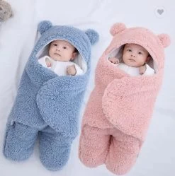 Fiory Baby Wikkeldoek Teddybeer| Inbakerdoek| Slaapzak| Zachte Vacht| Kinderwagen| Muts En Oortjes| Eerste Baby Maanden| Roze
