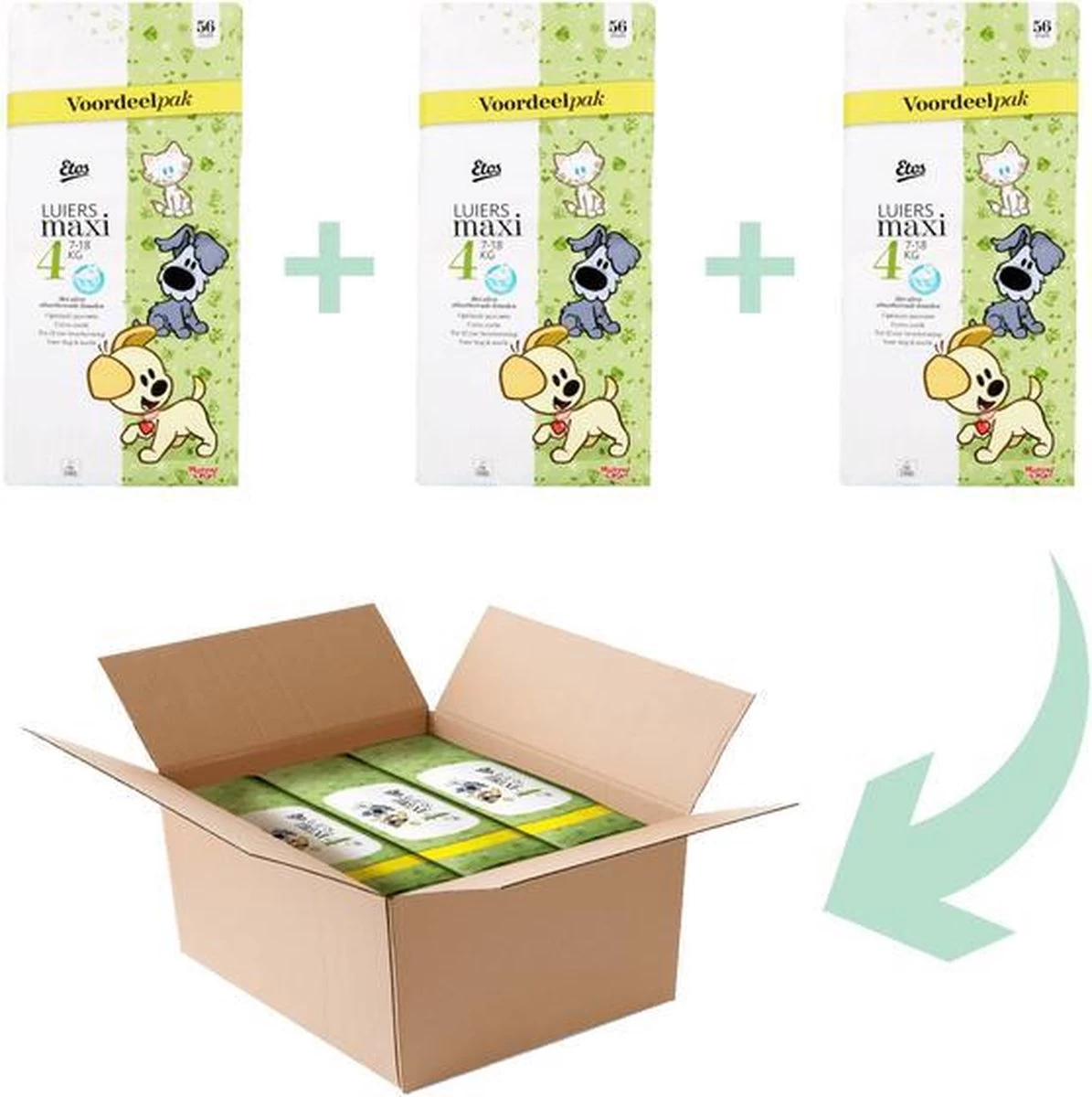 Etos Woezel & Pip Luiers Maxi Maat 4 - 7-18 Kg - Maandbox 168 Stuks (3 X 56 Stuks) 2 Etos Woezel & Pip Luiers Maxi Maat 4 - 7-18 Kg - Maandbox 168 Stuks (3 X 56 Stuks) - Afbeelding 2