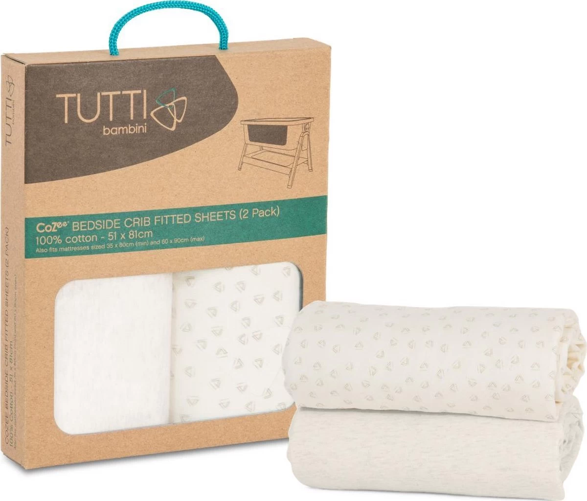 Tutti Bambini Cozee Hoeslakens Bedside Wieg - Neutral/Pebbel 1 Tutti Bambini Cozee Hoeslakens Bedside Wieg - Neutral/Pebbel