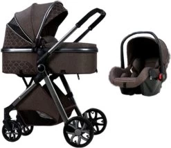 Merkloos Kinderwagen 3-in-1 – Luxe Kinderwagen - Buggy – Wandelwagen - Multifunctioneel – Opklapbaar – Incl Autostoel – Donkerbruin -Babyproducten Uitverkoop 1200x1037 2