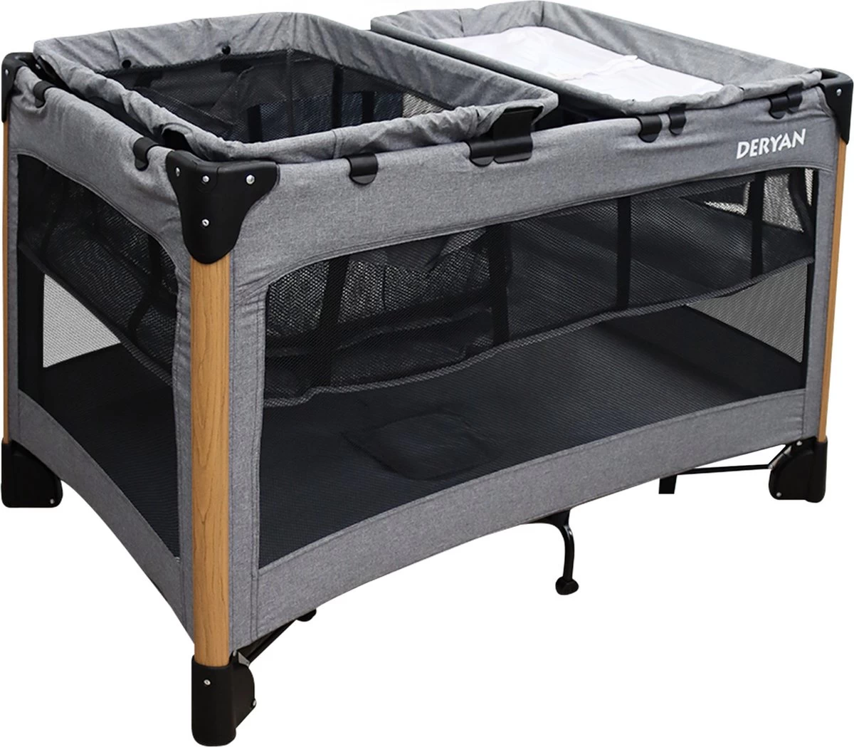 Deryan Luxe Campingbed Compleet - 120x60cm - Bodemverhoger - Verschoonblad - Opbergmand - Grijs 2 Deryan Luxe Campingbed Compleet - 120x60cm - Bodemverhoger - Verschoonblad - Opbergmand - Grijs - Afbeelding 2