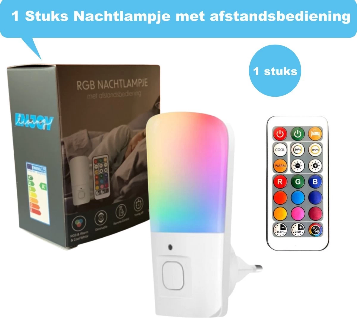 Enjoy Living - 1X LED Nachtlampje Multi Color + Afstandsbediening - 1W - Timer - Stopcontact Nachtlampjes - Kinderkamer - Babykamer - Kinderen - Baby - Volwassen 1 Enjoy Living - 1X LED Nachtlampje Multi Color + Afstandsbediening - 1W - Timer - Stopcontact Nachtlampjes - Kinderkamer - Babykamer - Kinderen - Baby - Volwassen