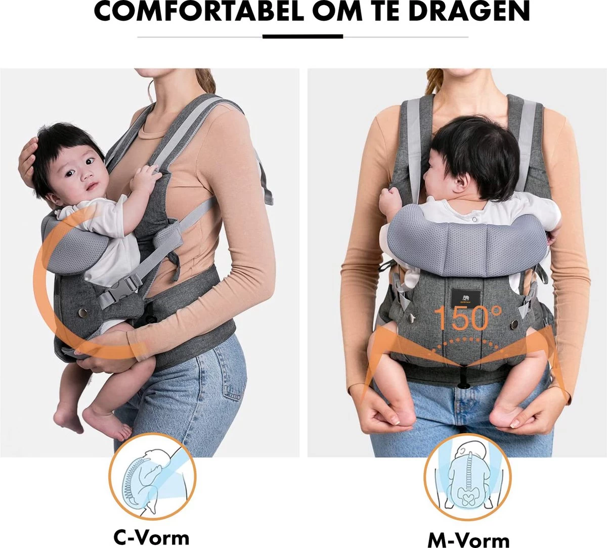 Deryan Ergonomische Draagzak - Buikdrager 2-in-1 Antraciet 5 Deryan Ergonomische Draagzak - Buikdrager 2-in-1 Antraciet - Afbeelding 5