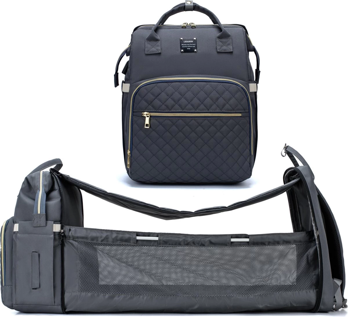 Luiertas - Multifuctioneel Luiertas 3 In 1 - Met Babybedje - Met Verschoningsmatje - Grijs - Met Usb - Met Verdikt Matras 2 Luiertas - Multifuctioneel Luiertas 3 In 1 - Met Babybedje - Met Verschoningsmatje - Grijs - Met Usb - Met Verdikt Matras - Afbeelding 2