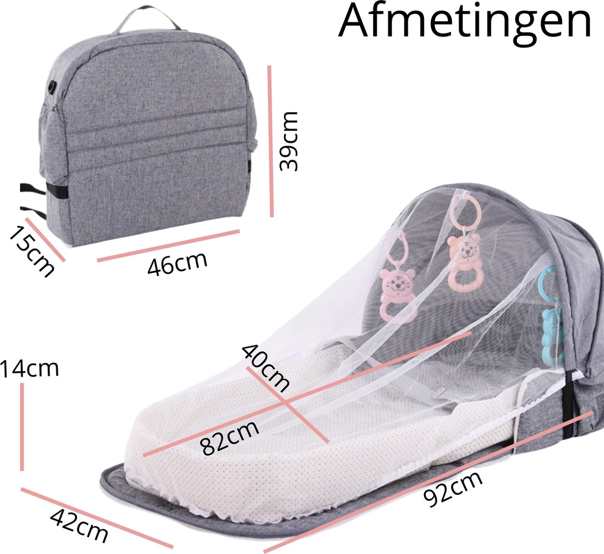 Campingbedje - Camping Bed - Compact Camping Bedje - Baby Nestje - Inclusief Klamboe - Baby Tentje - Grijs - Luxe Campingbedje 3 Campingbedje - Camping Bed - Compact Camping Bedje - Baby Nestje - Inclusief Klamboe - Baby Tentje - Grijs - Luxe Campingbedje - Afbeelding 3