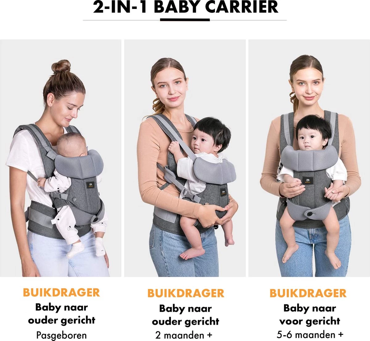 Deryan Ergonomische Draagzak - Buikdrager 2-in-1 Antraciet 6 Deryan Ergonomische Draagzak - Buikdrager 2-in-1 Antraciet - Afbeelding 6