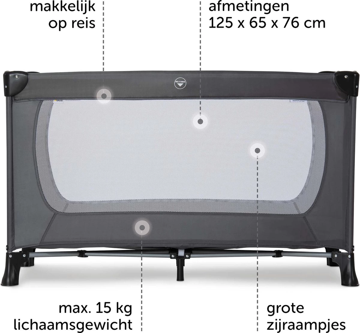 Hauck Dream N Play Plus Campingbedje Set - Met Matras En Muggennet - Grijs 2 Hauck Dream N Play Plus Campingbedje Set - Met Matras En Muggennet - Grijs - Afbeelding 2