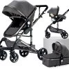 Luxe Kinderwagen 3 In 1 - Wandelwagen - Kinderwagen 3-in-1 Incl Autostoel - Kinderwagen Maxi Cosi – Buggy 3 In 1 - Newborn - Grijs