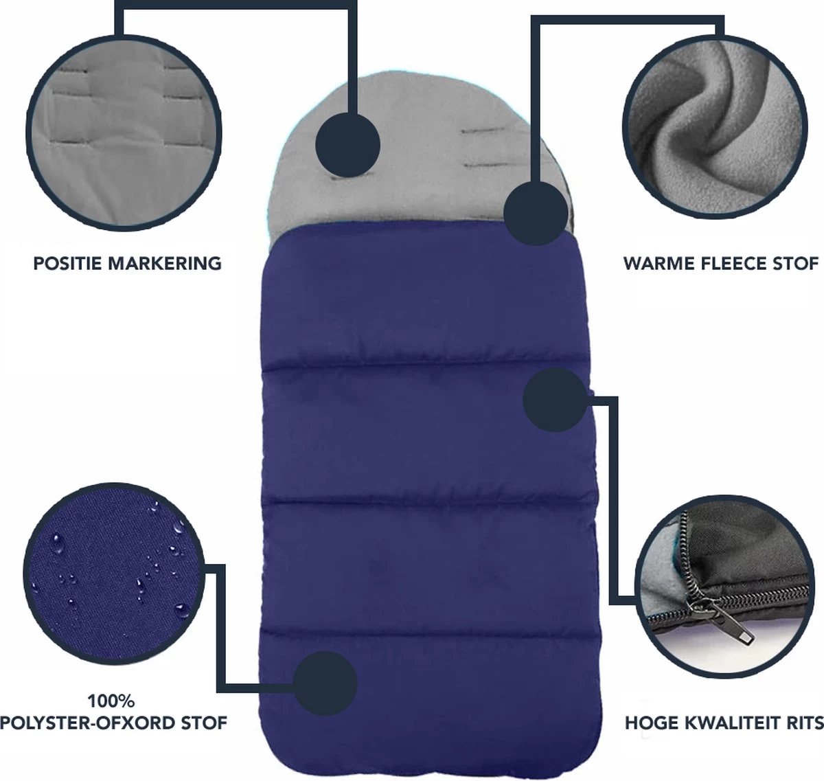 Achaté Voetenzak - Voor Kinderwagen Of Stoeltje – Baby Slaapzak - Autostoel - Donkerblauw 4 Achaté Voetenzak - Voor Kinderwagen Of Stoeltje – Baby Slaapzak - Autostoel - Donkerblauw - Afbeelding 4