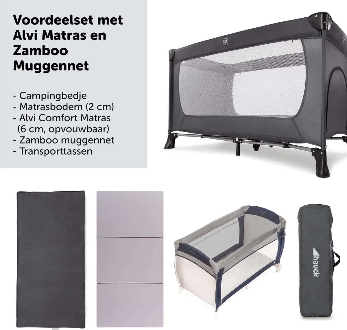 Hauck Dream N Play Plus Campingbedje Set - Met Matras En Muggennet - Grijs 13 Hauck Dream N Play Plus Campingbedje Set - Met Matras En Muggennet - Grijs - Afbeelding 13