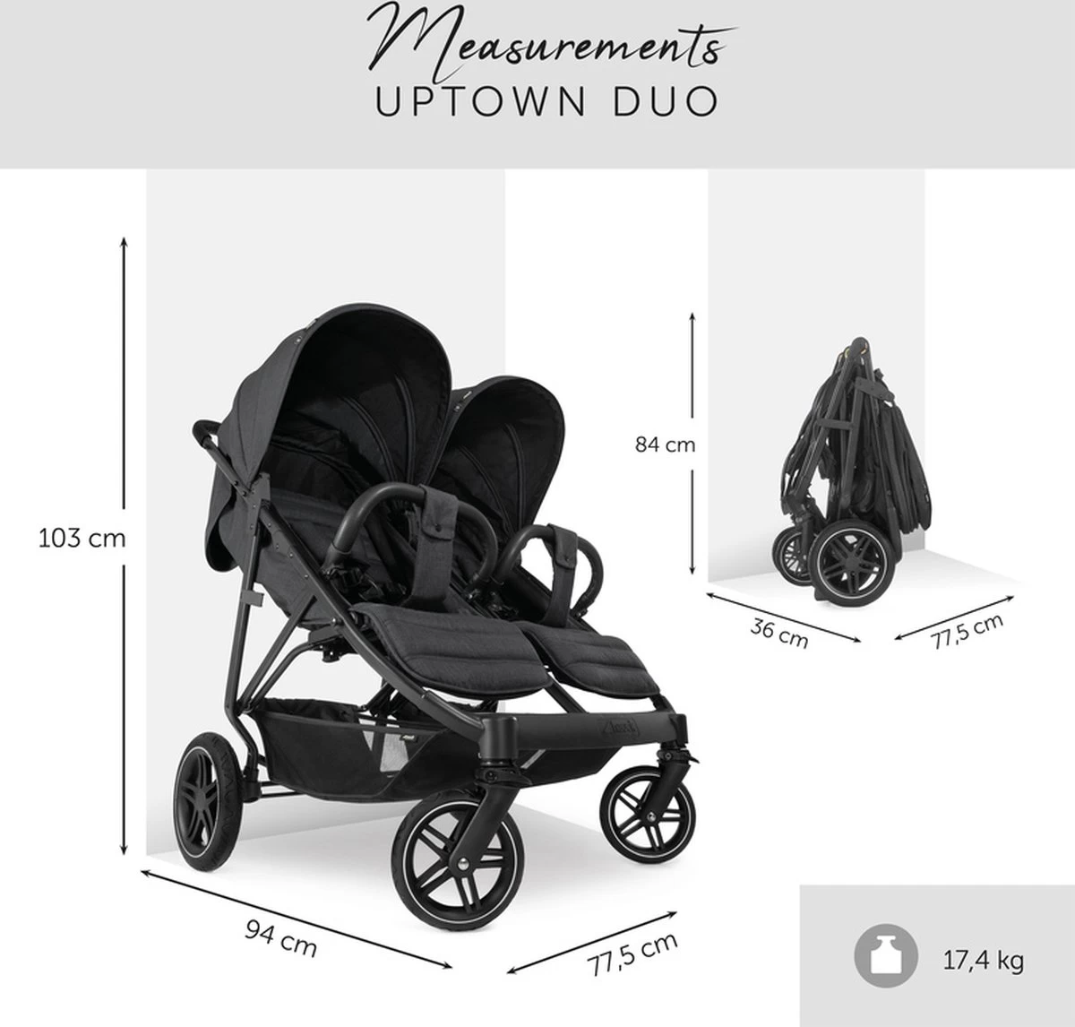 Hauck Uptown Duo Melange Broertje/zusje Kinderwagen Black 8 Hauck Uptown Duo Melange Broertje/zusje Kinderwagen Black - Afbeelding 8