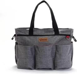 Merkloos Decopatent® Luiertas Schoudertas - Baby Verzorgingstas - Incl Verschoningsmatje & Flessenhouder - Vakken - Jongens/Meisjes - Grijs