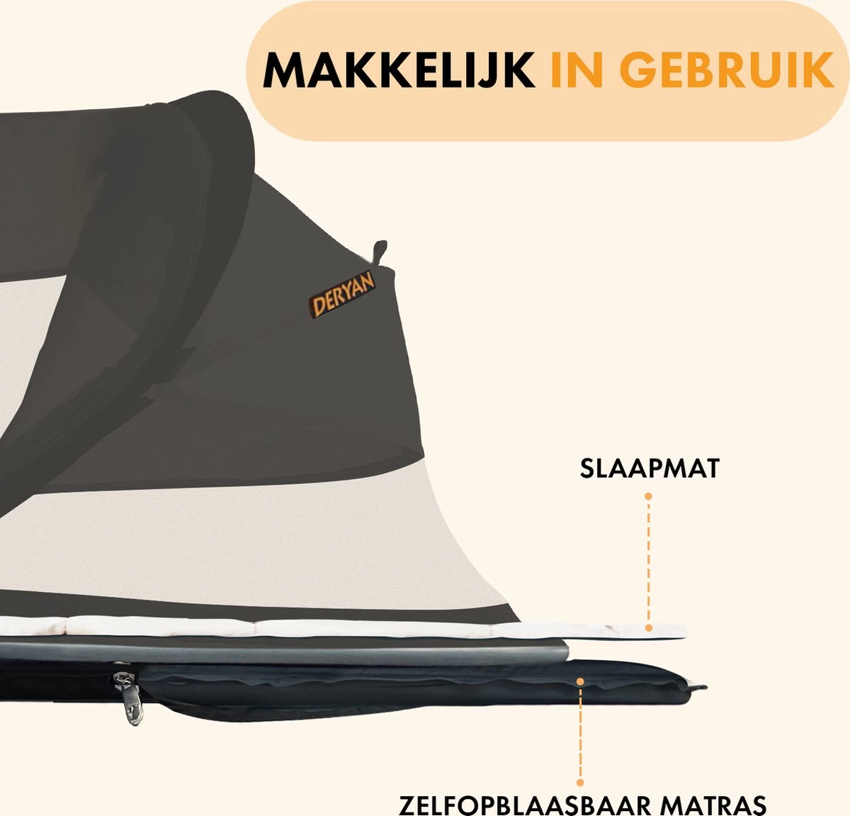 Deryan Baby Luxe Campingbedje – Inclusief Zelfopblaasbare Matras - Zwart 5 Deryan Baby Luxe Campingbedje – Inclusief Zelfopblaasbare Matras - Zwart - Afbeelding 5