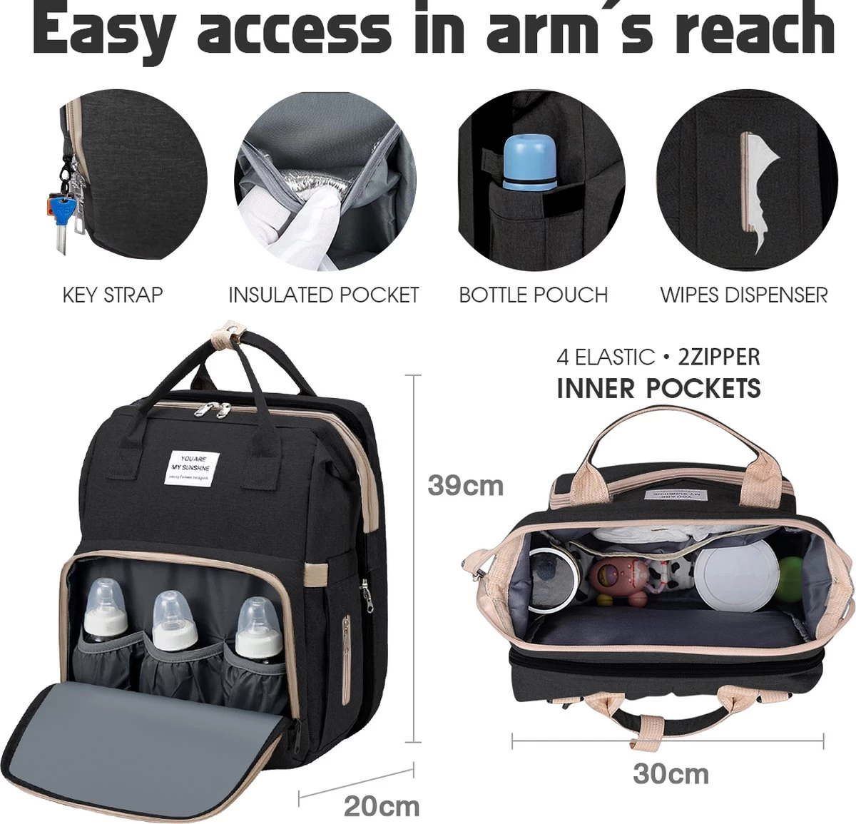 Merkloos Luiertas Rugzak - Luiertassen Met Babybed - Grote Luiertas Met Wieg - Luiertas Verzorgingstas Met Babybedje - Verzorgingsrugzak - Zwart 3 Merkloos Luiertas Rugzak - Luiertassen Met Babybed - Grote Luiertas Met Wieg - Luiertas Verzorgingstas Met Babybedje - Verzorgingsrugzak - Zwart - Afbeelding 3
