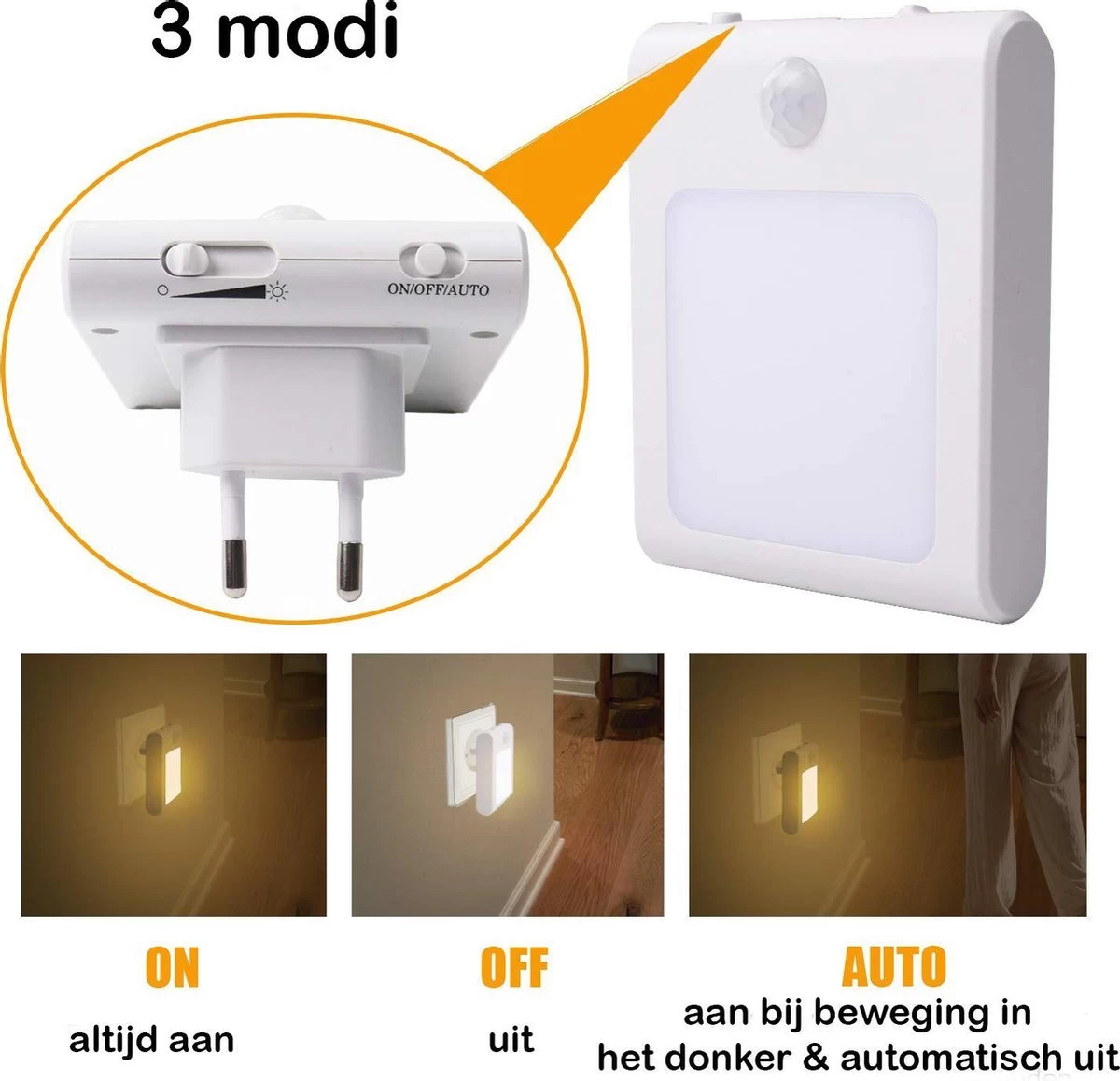 Merkloos 2 X Stopcontact Lampje Met Bewegingssensor – Plugin Ledlamp – Nachtlampje - Warm Licht – Dimbaar 4 Merkloos 2 X Stopcontact Lampje Met Bewegingssensor – Plugin Ledlamp – Nachtlampje - Warm Licht – Dimbaar - Afbeelding 4