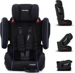 Hamilton By Yoop Cabrio Premium Opvouwbare Autostoel – Veilig, Comfortabel En Lichtgewicht Autozitje – Groep I, II, III Autostoeltje Voor 9 Maanden Tot 12 Jaar – Neon Blauw – ISOFIX Kliksysteem - 1e Opvouwbare Autostoel Ter Wereld - Zwart/Neon Blauw