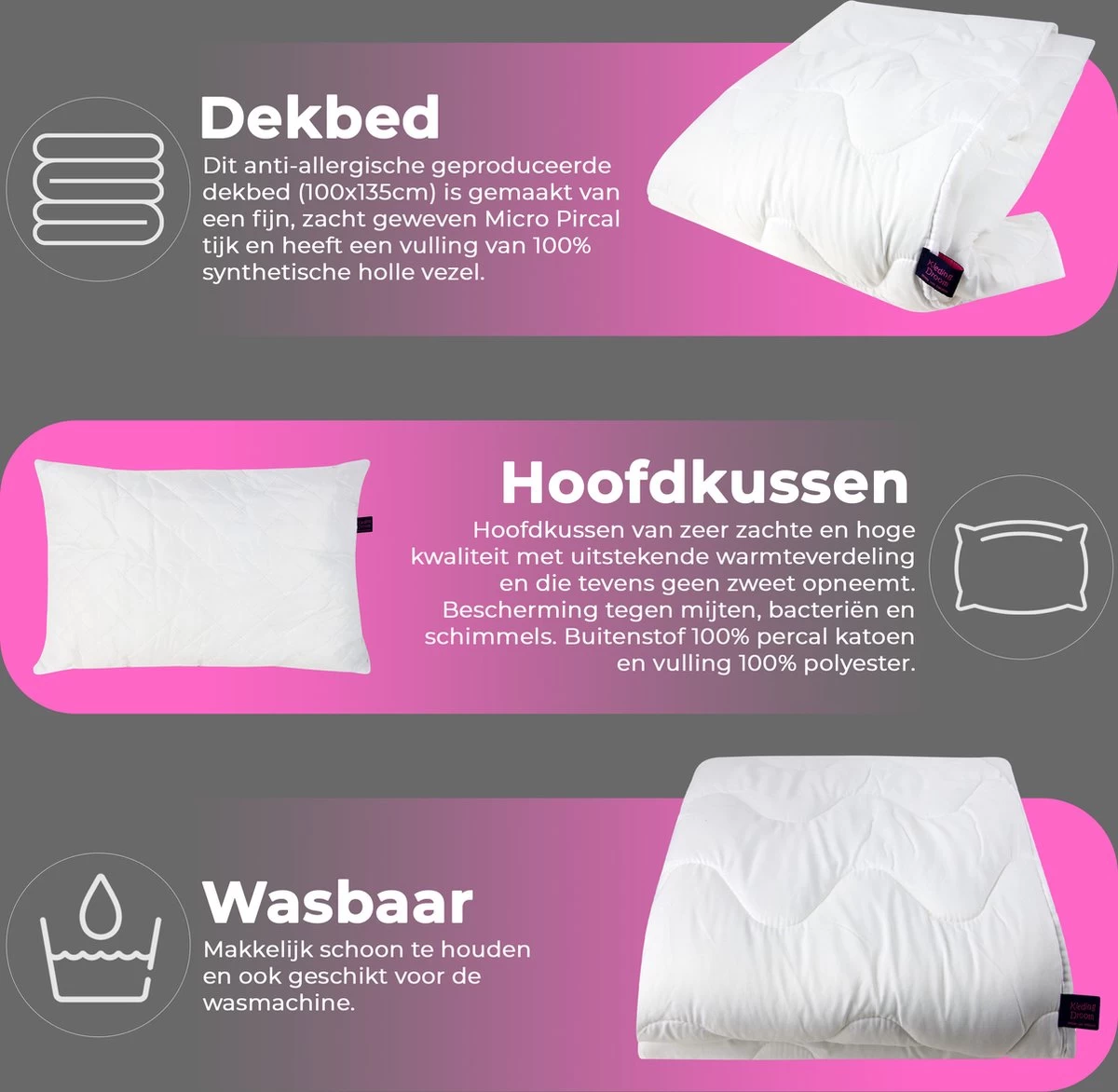 Kinderdekbed 2 In 1 KledingDroom® - 135x100 Cm Dekbed + 40x60 Kussen - Anti-allergisch Wasbaar 5 Kinderdekbed 2 In 1 KledingDroom® - 135x100 Cm Dekbed + 40x60 Kussen - Anti-allergisch Wasbaar - Afbeelding 5