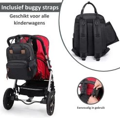Luiertas Rugzak - Incl. Buggy / Kinderwagen Haken En Verschoningsmat - Complete Set - Zwart Van Zedar -Babyproducten Uitverkoop 1200x1180 2