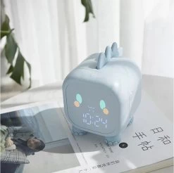 Slaaptrainer 3 In 1- Wakker Licht, Wekker En Nachtlamp-Blauw Dino Ontwerp