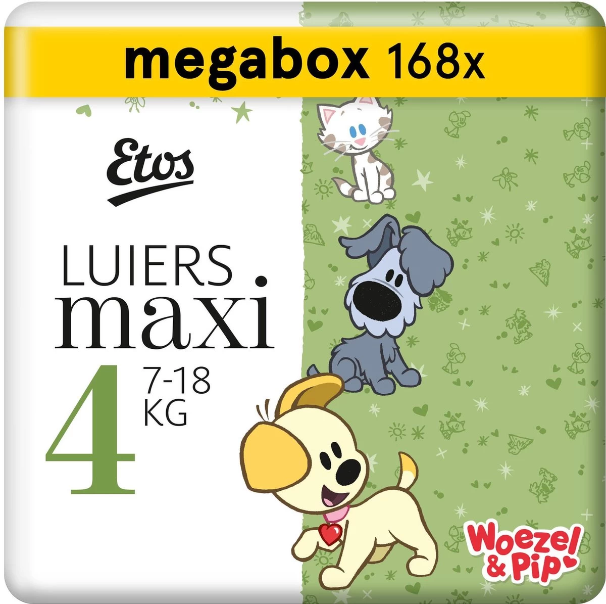 Etos Woezel & Pip Luiers Maxi Maat 4 - 7-18 Kg - Maandbox 168 Stuks (3 X 56 Stuks) 1 Etos Woezel & Pip Luiers Maxi Maat 4 - 7-18 Kg - Maandbox 168 Stuks (3 X 56 Stuks)
