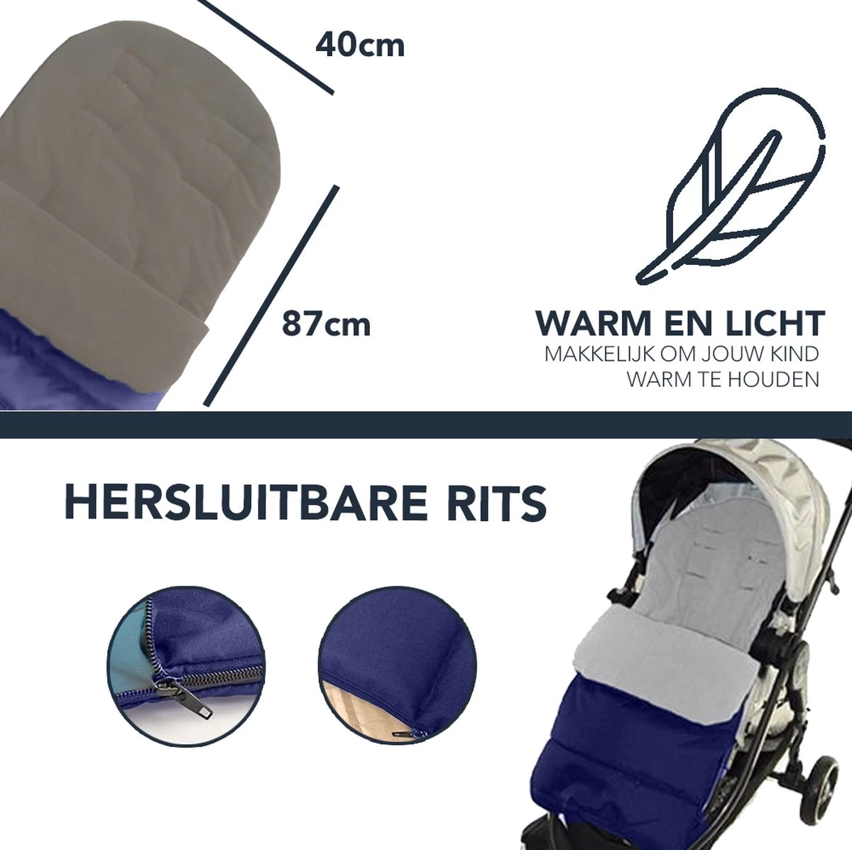 Achaté Voetenzak - Voor Kinderwagen Of Stoeltje – Baby Slaapzak - Autostoel - Donkerblauw 11 Achaté Voetenzak - Voor Kinderwagen Of Stoeltje – Baby Slaapzak - Autostoel - Donkerblauw - Afbeelding 11