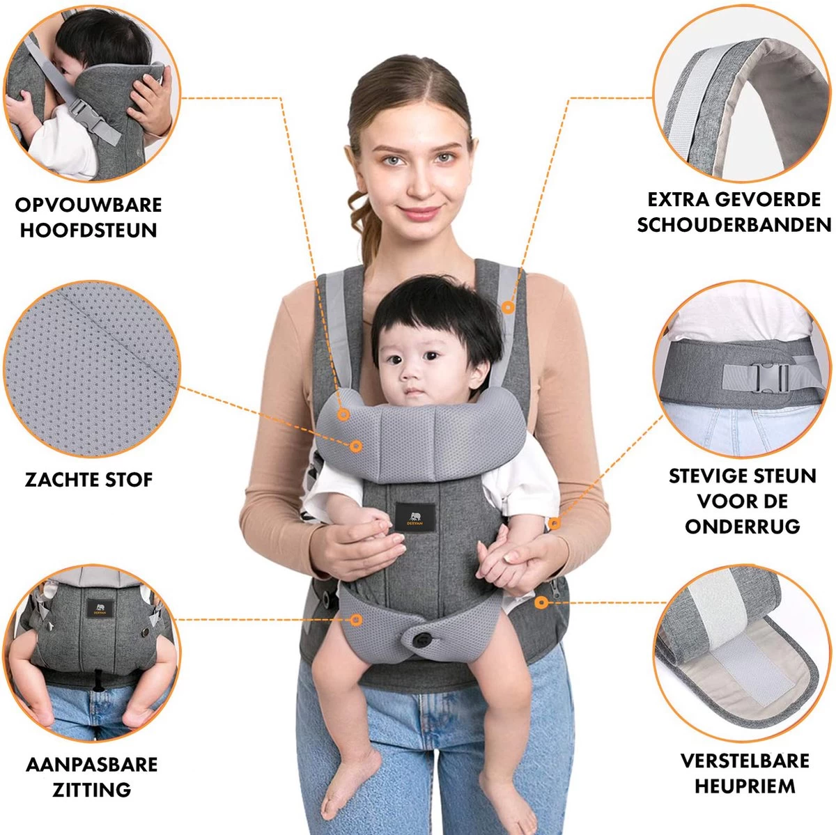 Deryan Ergonomische Draagzak - Buikdrager 2-in-1 Antraciet 4 Deryan Ergonomische Draagzak - Buikdrager 2-in-1 Antraciet - Afbeelding 4