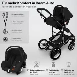 KIDUKU- 3 In 1 Combi-kinderwagen- Zwart- Buggy Incl. Autostoeltje-regenhoes- Inklapbaar -Babyproducten Uitverkoop 1200x1200 1000