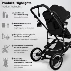 KIDUKU- 3 In 1 Combi-kinderwagen- Zwart- Buggy Incl. Autostoeltje-regenhoes- Inklapbaar -Babyproducten Uitverkoop 1200x1200 1003