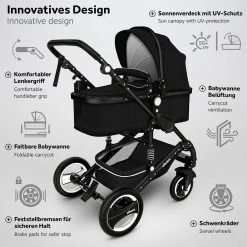 KIDUKU- 3 In 1 Combi-kinderwagen- Zwart- Buggy Incl. Autostoeltje-regenhoes- Inklapbaar -Babyproducten Uitverkoop 1200x1200 1006