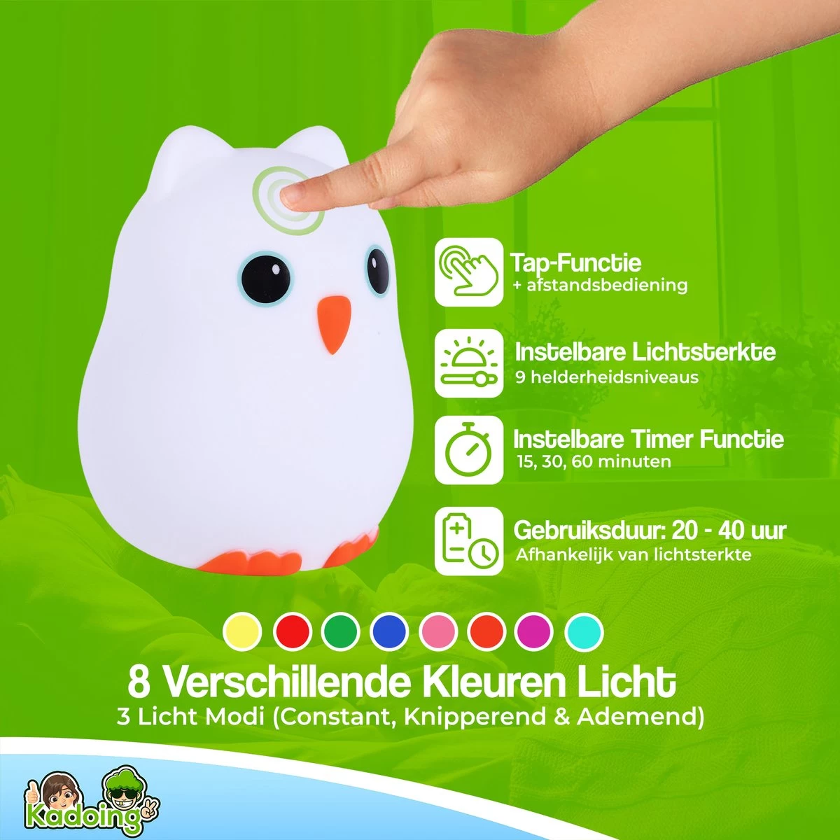 Kadoing Uil Nachtlamp (Groot) - Met TAP-ON & Afstandsbediening - Oplaadbaar - LED Lamp - Gender Reveal - Babyshower - Kraamcadeau - Baby - Babykamer - Verjaardag Kinderen - Kinderkamer - Kinderspeelgoed - Speelgoed Cadeau - Premium Kinderlamp 6 Kadoing Uil Nachtlamp (Groot) - Met TAP-ON & Afstandsbediening - Oplaadbaar - LED Lamp - Gender Reveal - Babyshower - Kraamcadeau - Baby - Babykamer - Verjaardag Kinderen - Kinderkamer - Kinderspeelgoed - Speelgoed Cadeau - Premium Kinderlamp - Afbeelding 6