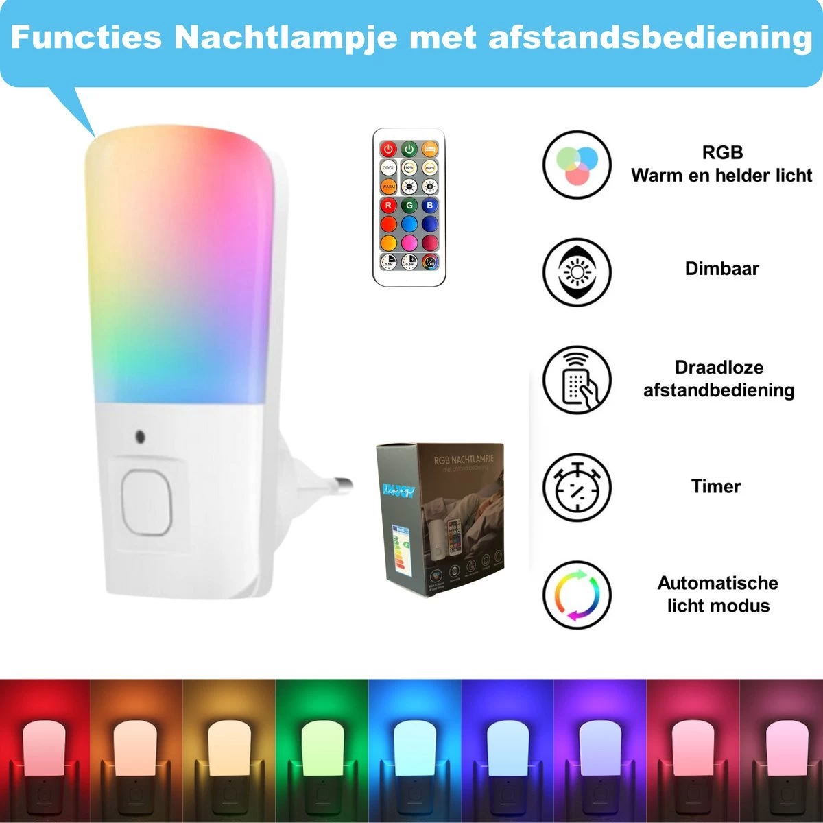 Enjoy Living - 1X LED Nachtlampje Multi Color + Afstandsbediening - 1W - Timer - Stopcontact Nachtlampjes - Kinderkamer - Babykamer - Kinderen - Baby - Volwassen 7 Enjoy Living - 1X LED Nachtlampje Multi Color + Afstandsbediening - 1W - Timer - Stopcontact Nachtlampjes - Kinderkamer - Babykamer - Kinderen - Baby - Volwassen - Afbeelding 7
