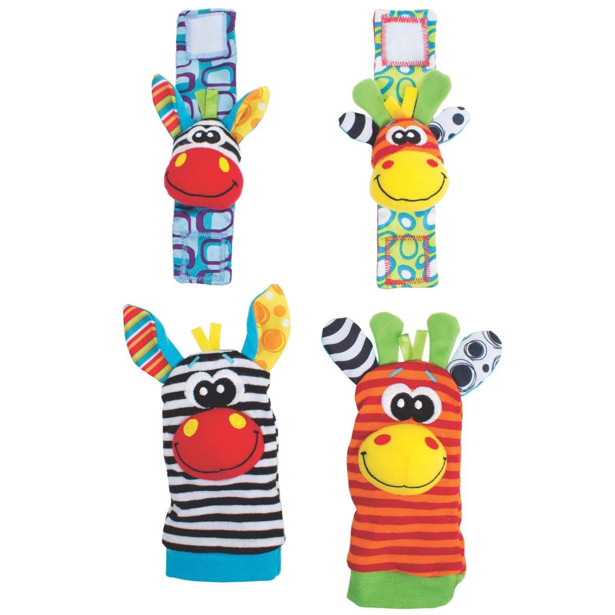 Playgro Pols- En Voetrammelaarset Zebra & Giraf - Set Van 4 Stuks, 2 Polsbandjes En 2 Rammelsokjes 2 Playgro Pols- En Voetrammelaarset Zebra & Giraf - Set Van 4 Stuks, 2 Polsbandjes En 2 Rammelsokjes - Afbeelding 2