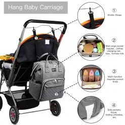 Miss Lulu Luiertas Rugzak - Luiertas Met USB Oplaadstation - Baby Tas Inclusief Buggy En Kinderwagen Haken - Grijs (E6705USB GY) -Babyproducten Uitverkoop 1200x1200 215