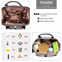Miss Lulu Luiertas Rugzak - Luiertas Met USB Oplaadstation - Baby Tas Inclusief Buggy En Kinderwagen Haken - Grijs (E6705USB GY) -Babyproducten Uitverkoop 1200x1200 216