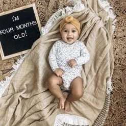 Hydrofiele Doek XL Met Franjes - 120x120 Cm - Taupe