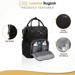 NanaBeebi Luiertas Rugzak Met Verschoonmatje - Zwart - Inclusief Flessenwarmhouder - Kinderwagenhaken En Isoleervak -Babyproducten Uitverkoop 1200x1200 330