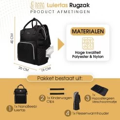 NanaBeebi Luiertas Rugzak Met Verschoonmatje - Zwart - Inclusief Flessenwarmhouder - Kinderwagenhaken En Isoleervak -Babyproducten Uitverkoop 1200x1200 332