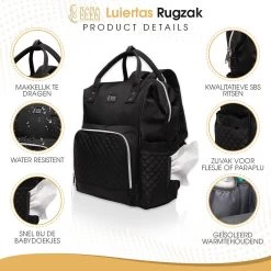 NanaBeebi Luiertas Rugzak Met Verschoonmatje - Zwart - Inclusief Flessenwarmhouder - Kinderwagenhaken En Isoleervak -Babyproducten Uitverkoop 1200x1200 335