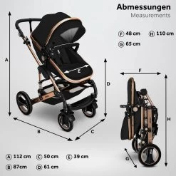 KIDUKU- 3 In 1 Combi-kinderwagen- Zwart/goud- Buggy Incl. Autostoeltje-regenhoes- Inklapbaar -Babyproducten Uitverkoop 1200x1200 960