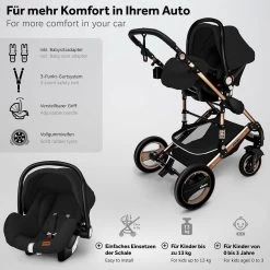 KIDUKU- 3 In 1 Combi-kinderwagen- Zwart/goud- Buggy Incl. Autostoeltje-regenhoes- Inklapbaar -Babyproducten Uitverkoop 1200x1200 963